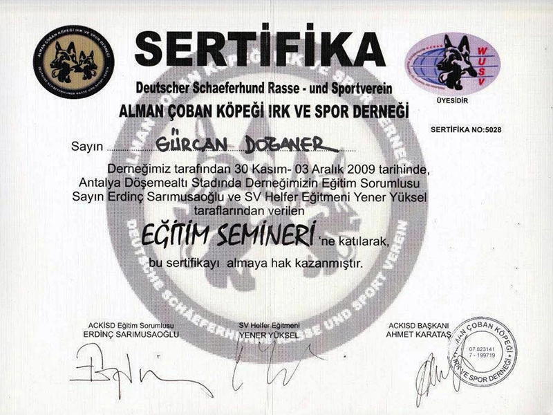 Eğitim Semineri Sertifikası Antalya 2009